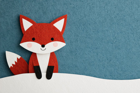 Cute paper fox on blue backgroundの素材