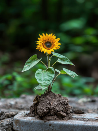 Sunflower growing in the wildの素材