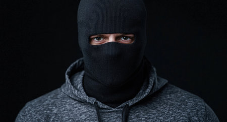 mysterious person in black mask and hoodieの素材