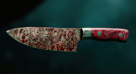 Bloody knife on dark backgroundの素材