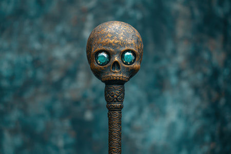 Mysterious skull sculpture with glowing eyesの素材