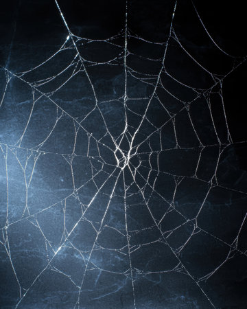 Intricate spider web in the darkの素材