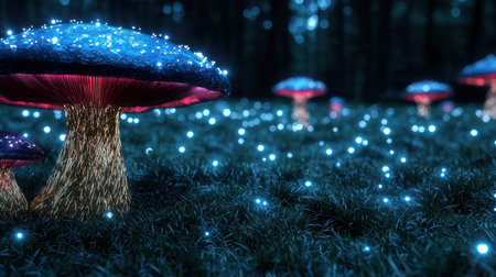 Magical mushroom forest at nightの素材