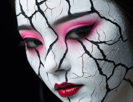 Cracked face with pink makeupの素材