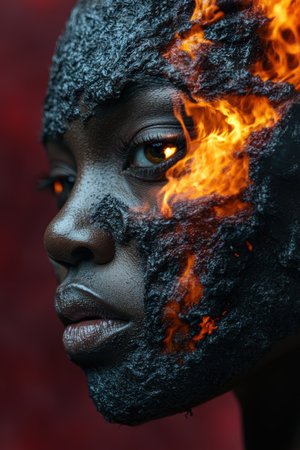 Dramatic portrait of a person with fiery faceの写真素材 [40248676993]｜毎月1点無料 ...