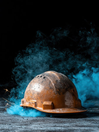 Hardhat with smoke and sparksの素材