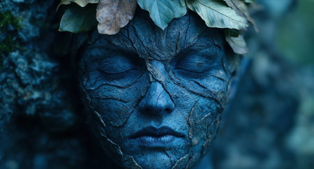 Mystical face emerging from natureの素材