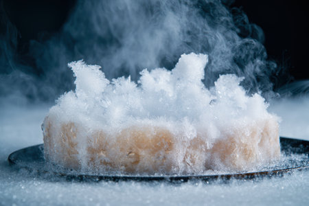 Frozen crystals of ice on a dark surfaceの素材