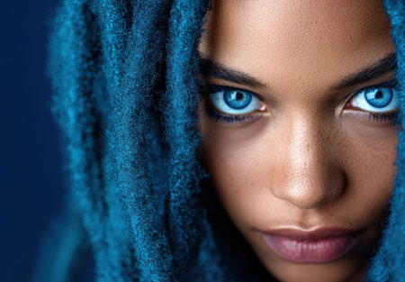 Mysterious woman with blue eyes and dreadlocksの素材