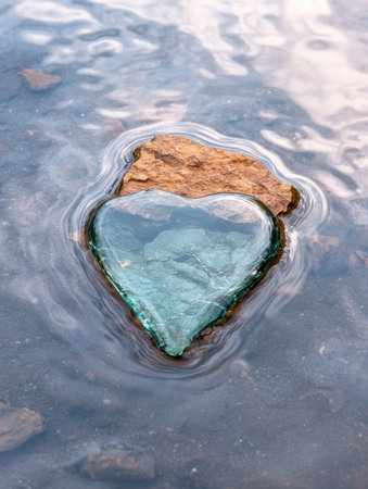 heart-shaped stone in frozen lakeの素材