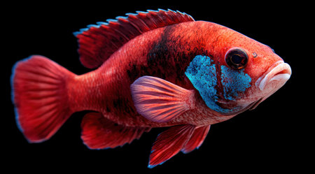 Vibrant red tropical fish with striking blue accentsの素材