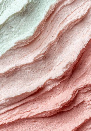 Close-up of pink and white ice cream textureの素材