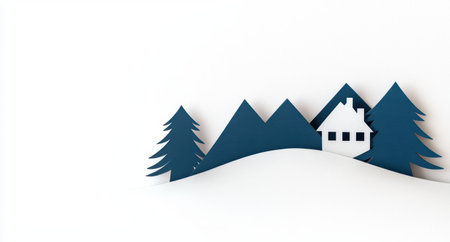 Cozy cabin in snowy mountain landscapeの素材