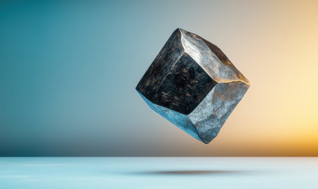 Floating geometric cube against gradient backgroundの素材