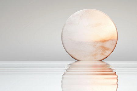 Glowing sphere reflecting in calm watersの素材