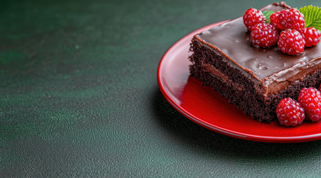 Delicious chocolate cake with fresh raspberriesの素材