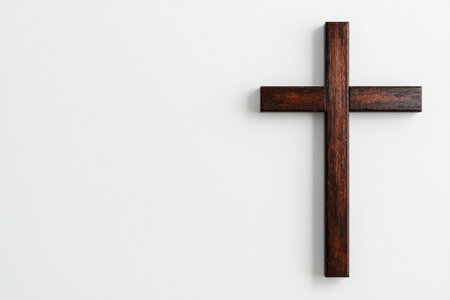 Wooden cross on a white backgroundの素材