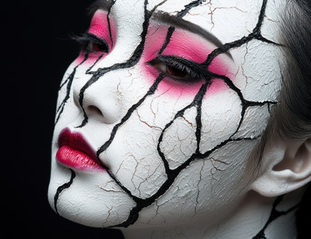 Cracked face with pink makeupの素材