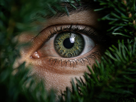 close-up of a human eye in a natural settingの素材