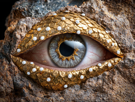Detailed close-up of a dragon eyeの素材