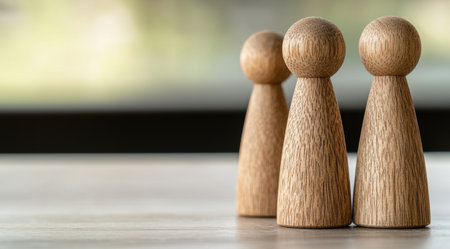 Wooden figurines on a minimalist backgroundの素材