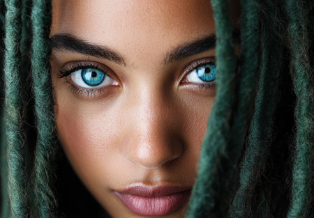 Piercing blue eyes of a mysterious womanの素材