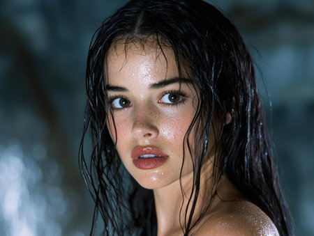 Dramatic portrait of a wet and alluring womanの素材