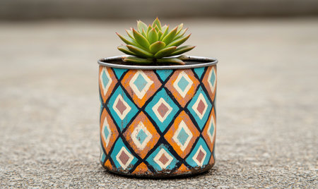 Colorful succulent plant in decorative ceramic potの素材