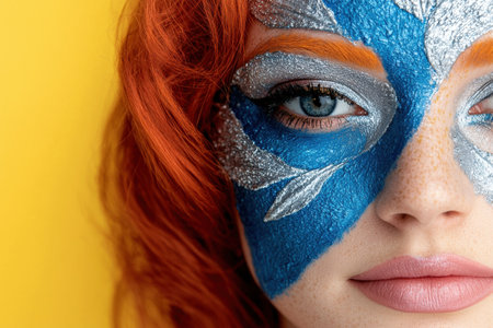 Closeup of a woman's face with colorful makeupの素材