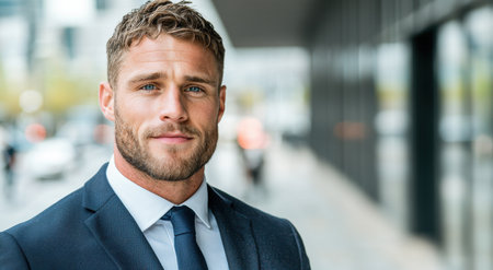 Confident businessman with blue eyes and beardの素材