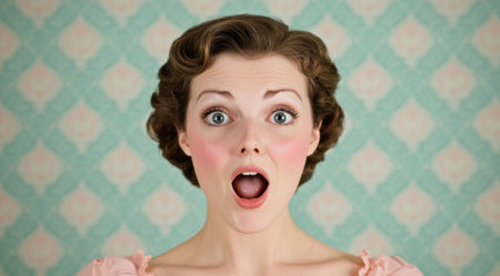 surprised retro woman with curly hairstyleの素材