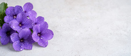 Vibrant purple flowers with water dropletsの素材