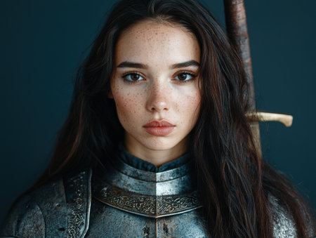 Mysterious woman with dark hair and frecklesの素材