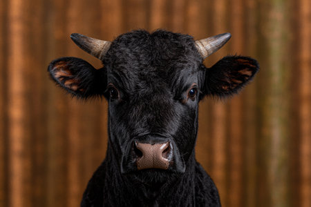 close-up portrait of a black angus cowの素材
