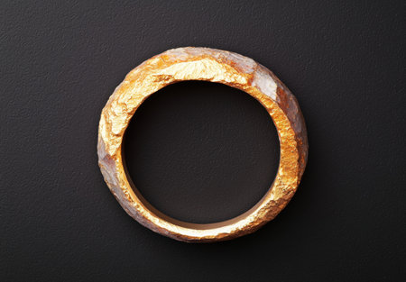 Rugged golden ring on black backgroundの素材