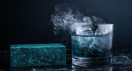 Smoky glass of blue cocktail on dark backgroundの素材