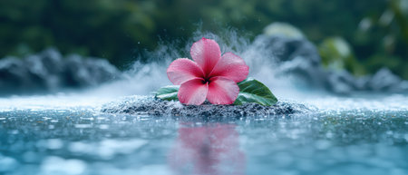 Vibrant pink hibiscus flower in waterの素材