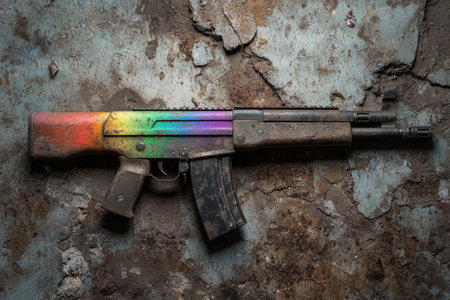 Colorful assault rifle on grunge backgroundの素材