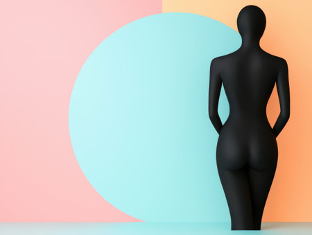 abstract human figure silhouette against colorful backgroundの素材