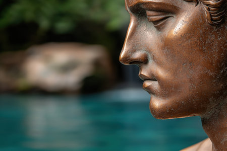 Closeup of bronze sculpture faceの素材