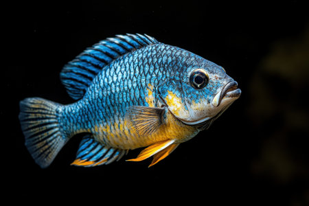 Vibrant tropical fish with striking blue and yellow scalesの素材