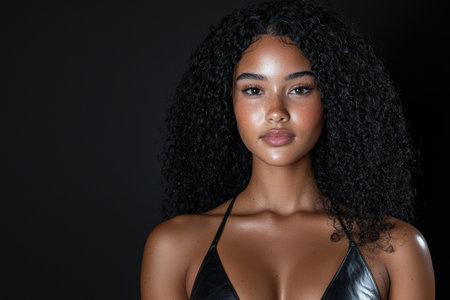 Confident woman with curly black hairの素材