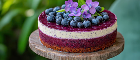 delicious blueberry cheesecake with fresh flowersの素材
