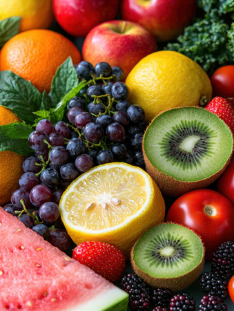 Assortment of fresh, colorful fruitsの素材