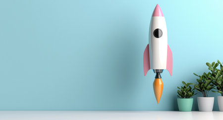 Rocket launch startup business concept with toy rocketの素材