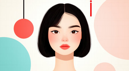 portrait of young asian woman with black hairの素材