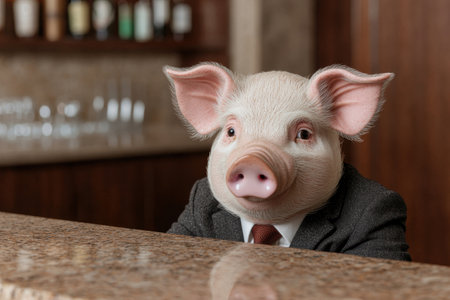 Businessman pig in suit and tie looking at cameraの素材