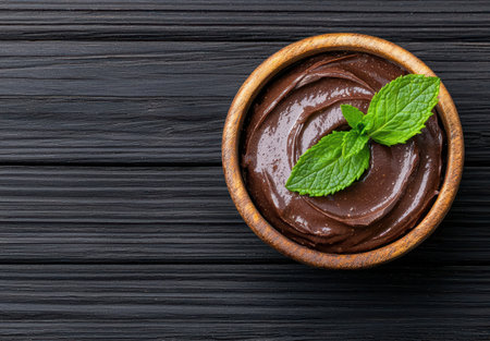 Delicious chocolate mousse dessert with fresh mint leavesの素材