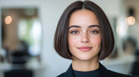 Portrait of a young woman with dark hairの素材