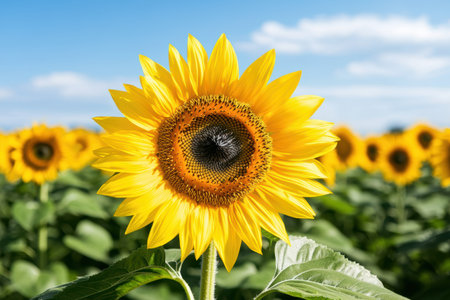 Vibrant sunflower in a fieldの素材